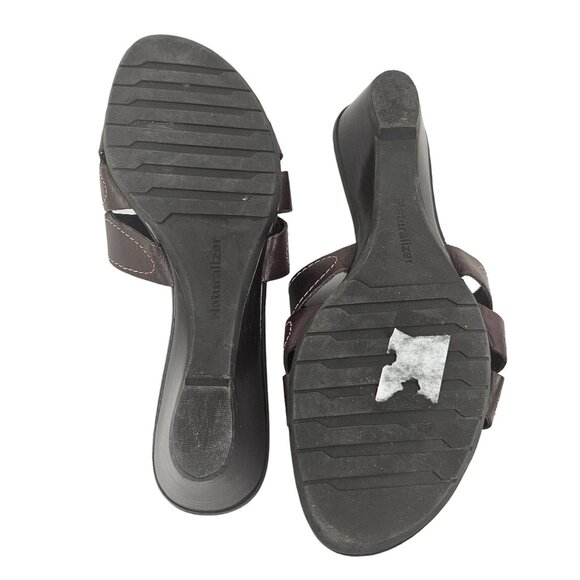 Naturalizer Womens Brown Leather Slide Sandals Size 8W Brazil Wedge Heel - Picture 3 of 9